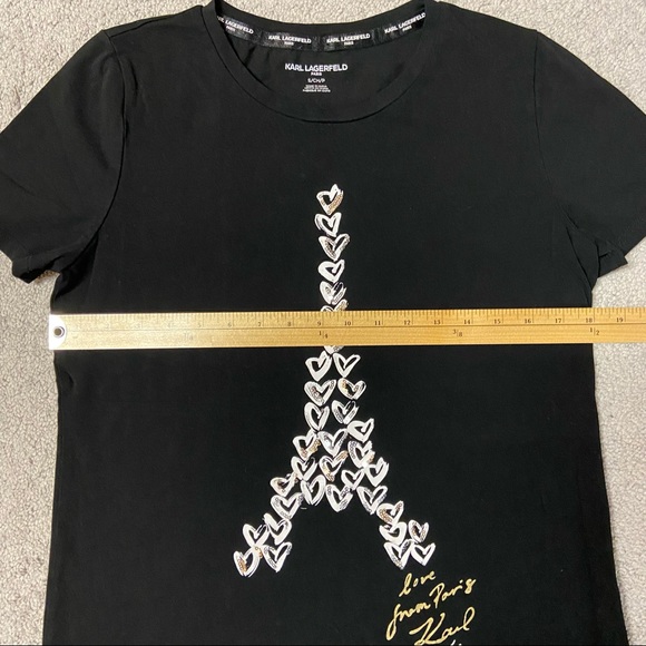 KARL LAGERFELD Heart Eiffel Tower Stretch-Cotton T-Shirt Black Size S - Picture 10 of 10
